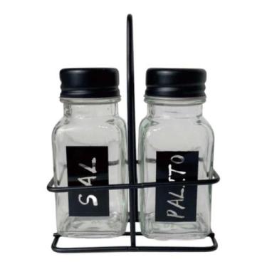 Imagem de Saleiro Com Paliteiro de Mesa de Vidro Com 2 peças 100ml com Suporte A