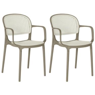 Imagem de Kit 2 Cadeiras De Jantar Roma Prática Com Braços Para Sala E Cozinha - Branco/cinza Escuro
