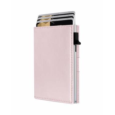 Imagem de Carteira fina com três dobras – antifurto, minimalista, couro premium, 9 a 11 compartimentos para cartão, janela para identidade, compartimento para dinheiro, Rosa, Carteiras