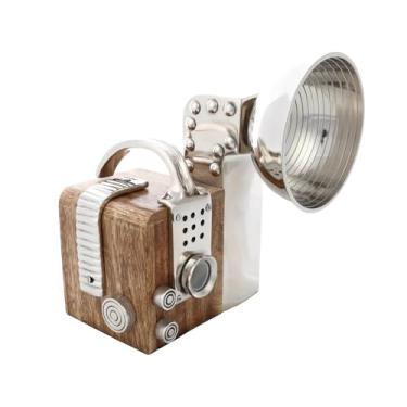 Imagem de HUB.ME - Câmera Fotográfica com Flash de Metal e Madeira, Cor Natural, Tamanho 17x20x25cm, Cromus.