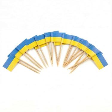 Imagem de 120 palhetas de coquetel com bandeira da Ucrânia - palitos de bambu de 6,5 cm (2,5 pol) com mini bandeiras - palhetas resistentes para decoração de alimentos e bebidas para festas, bares, catering e