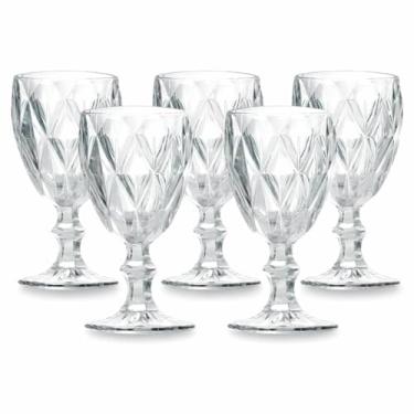 Imagem de Conjunto de 6 Taças de Vidro Cristal Design Diamante em Relevo 315 ml 16,8 cm Altura 7,2 cm Diâmetro Para Vinho e Bebidas