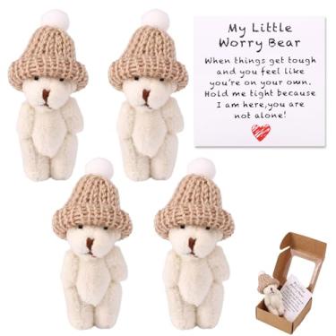 Imagem de TOYMIS 4 Conjuntos Feito À Mão Mini Pelúcia Pequeno Urso em Caixa, Fofo Positivo Pequeno Preocupação Urso Bolso Abraço Pelúcia com Inspiração Cartão Emocional Apoio Presente para Amigos (Branco)