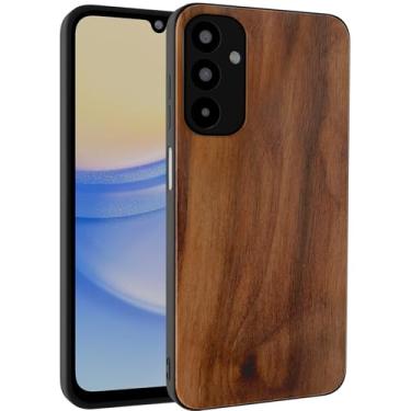 Imagem de GTElectro Capa para Samsung Galaxy A15 5G, madeira natural real e capa protetora de borracha TPU macia, capa de madeira híbrida durável, proteção à prova de choque, capa para Galaxy A15 5G (nogueira)