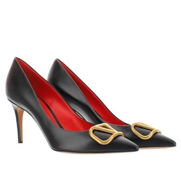 Imagem de CHEFDEER Sandálias femininas de salto alto, bico fino, salto agulha sexy, sem cadarço, costas nuas, vestido de festa de formatura, Preto-bomba, 37