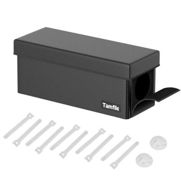 Imagem de Tamfile Caixa de gerenciamento de cabos à prova de fogo, organizador de cabos dobrável grande e capa para fios de TV, computador, roteador, hub USB e régua de alimentação sob a mesa com clipes de cabo