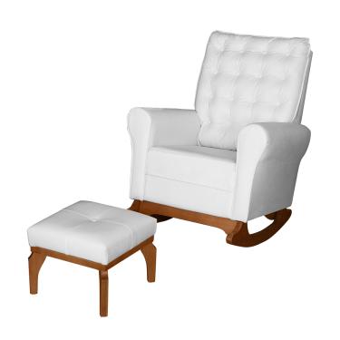 Imagem de Poltrona de Amamentação com Balanço e Puff Thaila Sintético Branco F06 - D'Rossi
