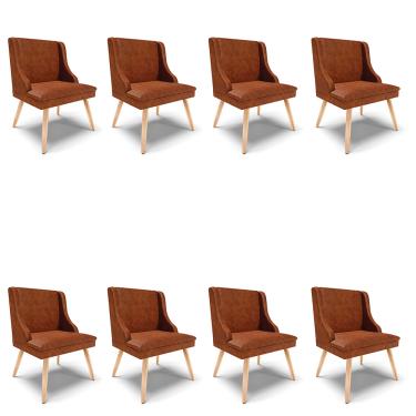Imagem de Kit 08 Cadeiras de Jantar Liz Corano Nozes Pés Palito Natural D03 - D'Rossi