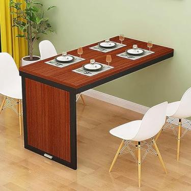 Imagem de Mesa de jantar dobrável de parede – Mesa de cozinha de madeira maciça para espaços pequenos, mesa dobrável para escritório em casa, design que economiza espaço
