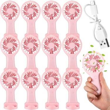 Imagem de Woanger 12 peças mini ventilador portátil a granel USB operado por bateria elétrica pequenos ventiladores com cabo de dados ventilador portátil recarregável ventilador de bolso silencioso presente de
