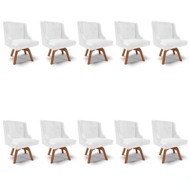 Imagem de Kit 10 Cadeiras Estofadas Base Giratória De Madeira Lia Sintético Premium Branco - Ibiza