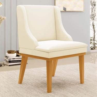 Imagem de Kit 6 Cadeiras Estofadas Para Sala De Jantar Base Fixa De Madeira Castanho Lia Veludo Bege - Ibiza