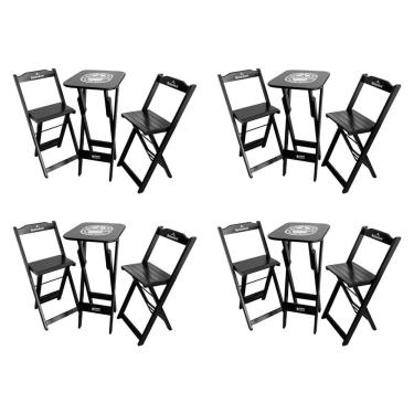 Imagem de Kit 4 Conjuntos Bistrô Mesa Com 2 Banquetas Dobráveis De Madeira Personalizada Hei - Preta