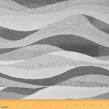 Imagem de jejeloiu Waves Fabric by The Yard Abstrato Curvy Linhas Tecido Estofado Colorido Arco-íris Impermeável Interior Decoração Externa para Projetos de Artesanato de Costura DIY Geométrico 1 jarda