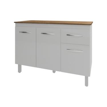 Imagem de Balcão Gabinete Para Pia 118 cm Cozinha Aline Branco com Tampo Tampão 120 cm Savana