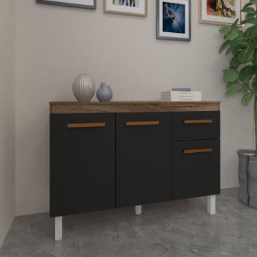 Imagem de Balcão de Cozinha 3 Portas 2 Gavetas Armário Multiuso Vivian Cor Savana Preto