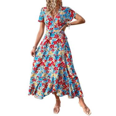 Imagem de Vestido PRETTYGARDEN Cruzado Floral Boho Escote en V Manga Corta