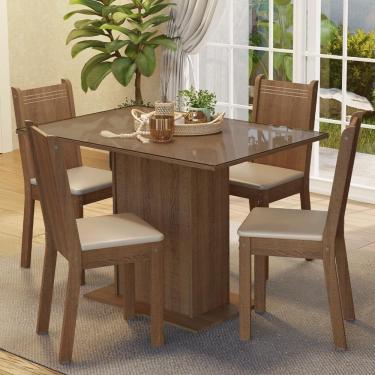 Imagem de Conjunto Sala De Jantar Mesa Tampo De Vidro 4 Cadeiras Rustic/bege Camélia Madesa