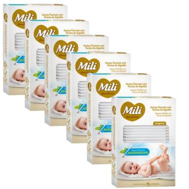 Imagem de Cotonete Hastes Flexiveis 6 caixas c/ 75 Biodegradável  MILI