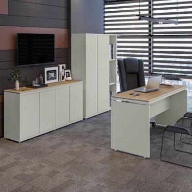 Imagem de Conjunto De Escritório Office 3 Peças Mesa Balcão Armário Tu - Fendi E Freijó Fendi E Freijó