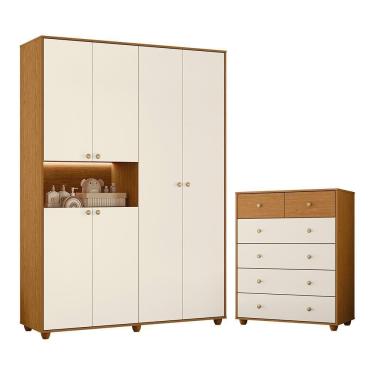 Imagem de Jogo de Quarto Infantil Vittoria com Guarda Roupa e Cômoda - Móveis Albatroz