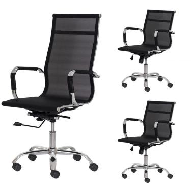 Imagem de Kit Escritório 1 Cadeira Mesh Giratória Presidente 2 Cadeiras Mesh Interlocutor Fixa Preta Office Preto