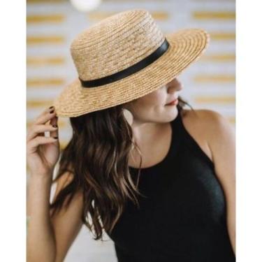Imagem de Chapéu Feminino de Palha Modelo Paris Com Aba Média e Faixa Preta - No