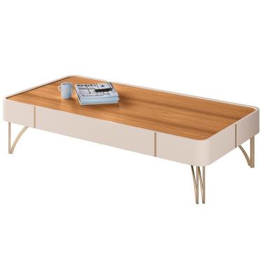 Imagem de Mesa De Centro Para Sala Com Pés De Aço Alane H01 Off White-cinamomo - Mpozenato