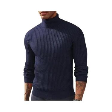 Imagem de Suéter Masculino De Tricô Gola Alta Manga Longa Slim Fit Quente E Gros