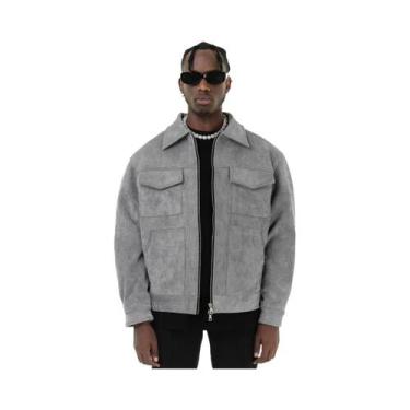 Imagem de Casaco Casual Oversize Masculino Em Suede Grosso Com Zíper E Bolsos, E