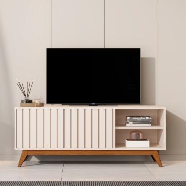Imagem de Rack Ripado para TV até 60 Polegadas 2 Portas com Pés em MDF Açaí 1,4 JB Móveis - Off White