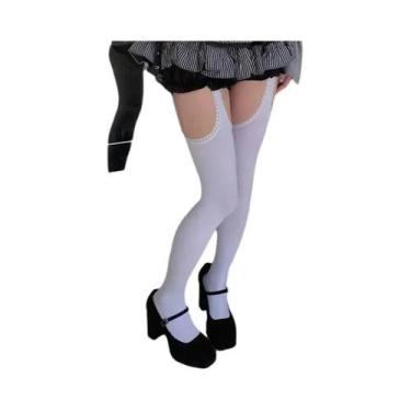 Imagem de Meias Femininas Brancas Sensuais Com Faixa Larga, Estilo Lolita, Acima