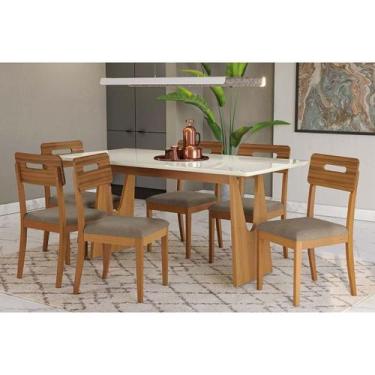 Imagem de Sala Jantar Mesa Mila Premium Madeira Maciça c/ Tampo Madeirado c/ Vid