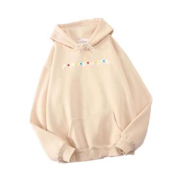 Imagem de Moletom Masculino Oversize Coreano De Lã Com Capuz E Estampa Friends, 