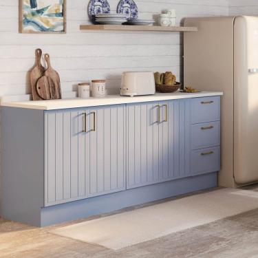 Imagem de Cozinha Modulada 2 Peças 2 Balcões com Tampo Marselha Cabecasa Madeiraoriginals Azul Sereno