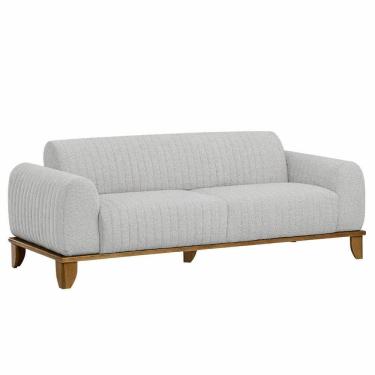Imagem de Sofá Molino 3 Lugares 180cm Pés Madeira Castanho Bouclé Cinza Claro - Nexta Casa
