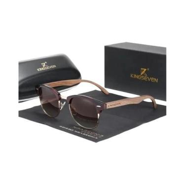 Imagem de Óculos De Sol Unissex Polarizados UV400 Com Armação Redonda De Madeira