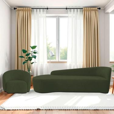 Imagem de Kit Divã Recamier Orgânico França 220cm Lado Esquerdo E Poltrona Amore Linho Verde