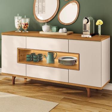 Imagem de Buffet Aparador 160cm Com Led 3 Portas Murano Off/cinamomo - Hb Móveis