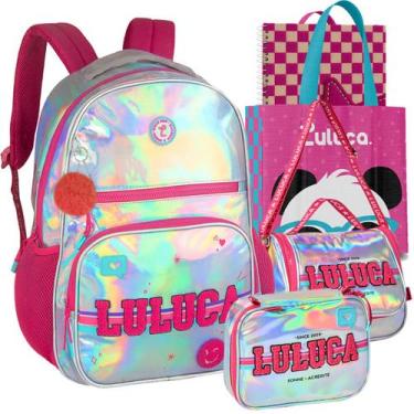 Imagem de Kit Mochila Luluca Holográfica Lancheira Estojo Escolar Lançamento 202