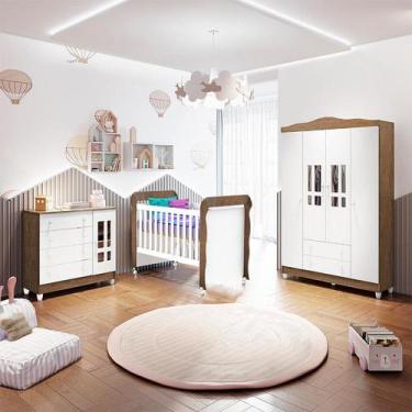 Imagem de Conjunto Quarto de Bebê com Berço Mini Cama Guarda Roupa 4 Portas e Cô