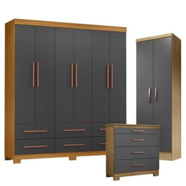 Imagem de Guarda Roupa Casal New Kansas com Cômoda 4 Gavetas New e Armário Multi