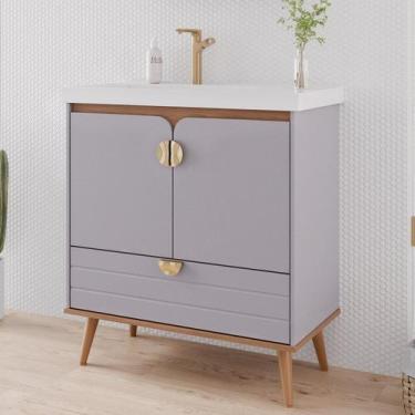 Imagem de Gabinete para Banheiro 80cm com 2 Portas 1 Gaveta e Cuba de Embutir Tr