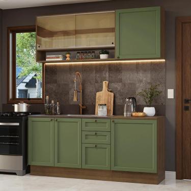 Imagem de Cozinha Compacta Vik 6 Portas 3 Gavetas MDP 180 cm Verde Rustic com Tampo Estilo Rústico