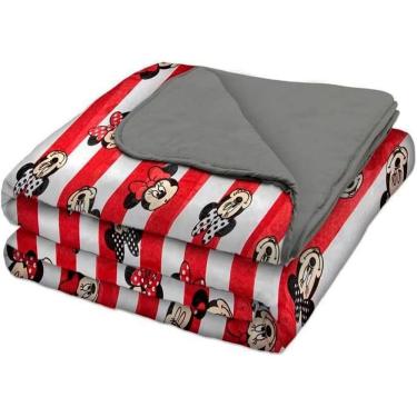 Imagem de Edredom Disney Minnie Poá Solteiro 70% Algodão 30% Poliéster Malha Mista Reversível Cinza