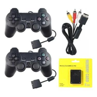 Imagem de Kit 2 controles + memory card + cabo AV compatível com ps2  - sky