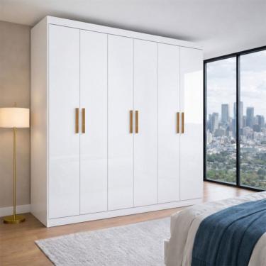 Imagem de Guarda-Roupa Casal Holanda 6 Portas 2 Gavetas 100% Mdf Branco - Maxel