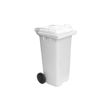 Imagem de Lixeira Grande Contentor De Lixo Com Rodas 240 Litros Branco - jsn