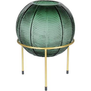 Imagem de VASO DECORATIVO ENFEITE PLANTA FOLHAS COM SUPORTE METAL VIDRO 28x20x20cm VERDE
