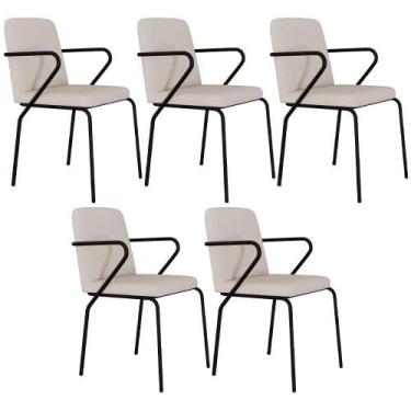 Imagem de Kit 05 Cadeiras Estofada Para Sala De Jantar Com Braço Loft Preto C01 